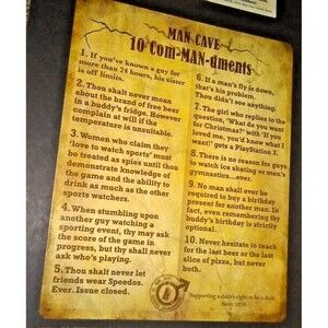 Man Cave 10 Com-MAN-dments Funny Tin Metal Sign Man Cave Garage Decor 12"x15"